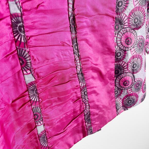 Handmade Top Geometric Circle Print Ruched Bodice Cropped Lined Puffed Sleeves M - Picture 3 of 8